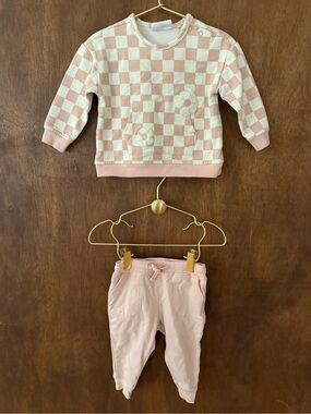 Angel Dear Pink & Cream Checker Knit Baby Set